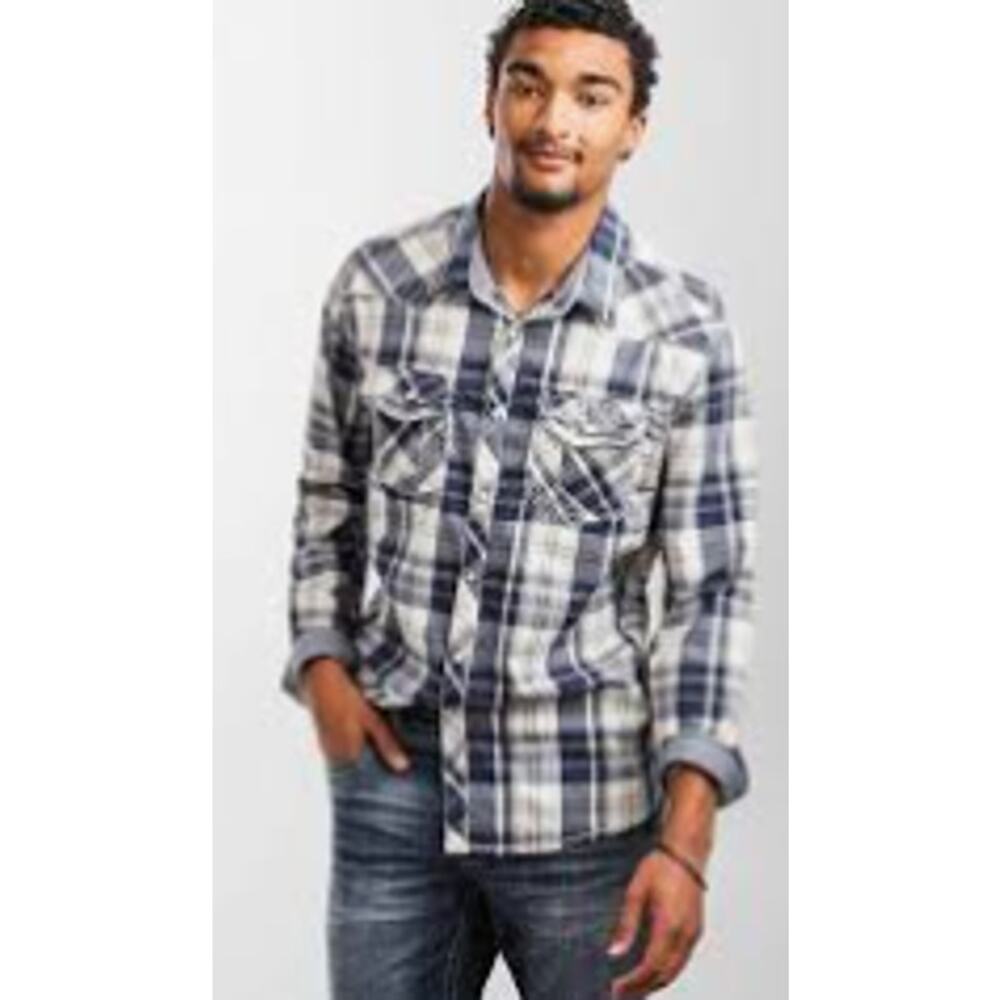 BKE brand blue and white plaid button-up shirt. size Small